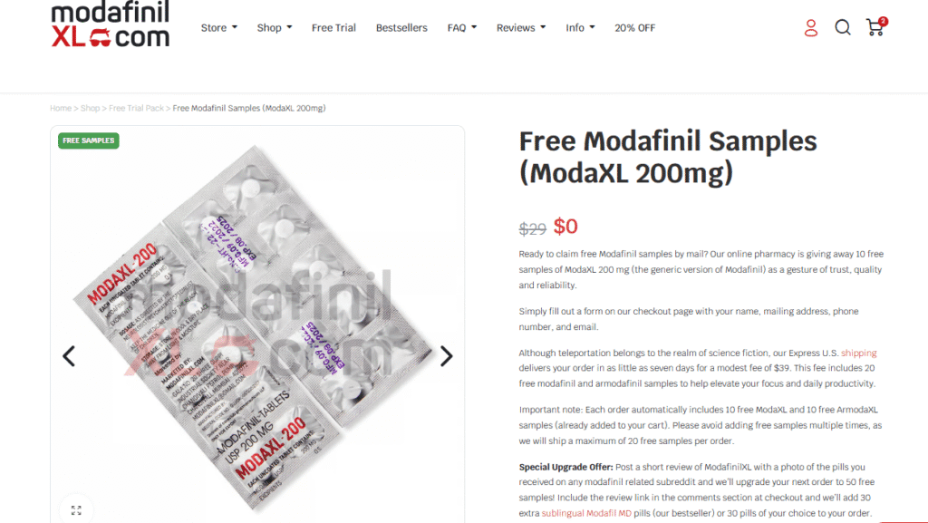 Order a free Modafinil trial pack from ModafinilXL