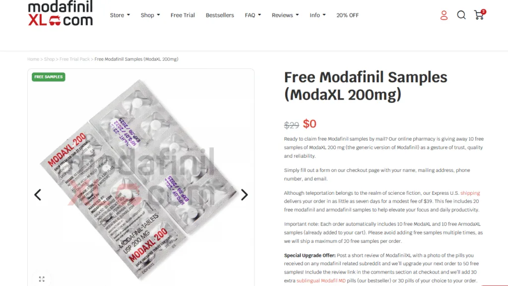 Order a free Modafinil trial pack from ModafinilXL